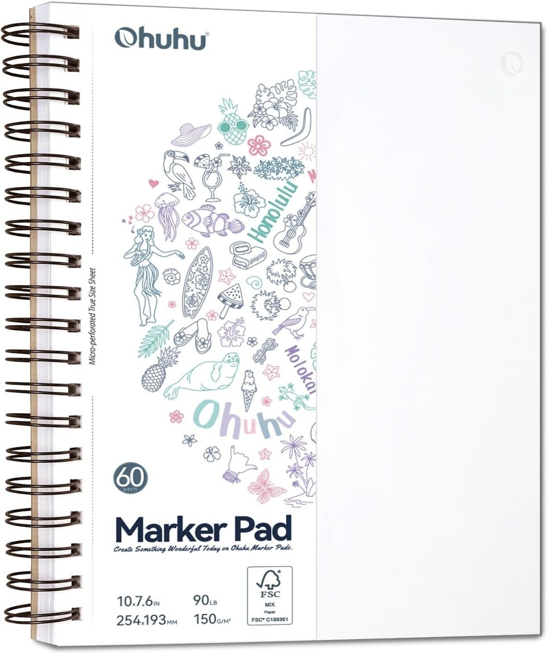 Double-Sided Marker Pad Sketchbook – 7"x10", 60 Sheets/120 Pages, 90 lb/150 gsm Smooth Bleedproof Paper, Spiral Bound Art Sketchbook for Alcohol Markers, Drawing, Illustration, and Coloring